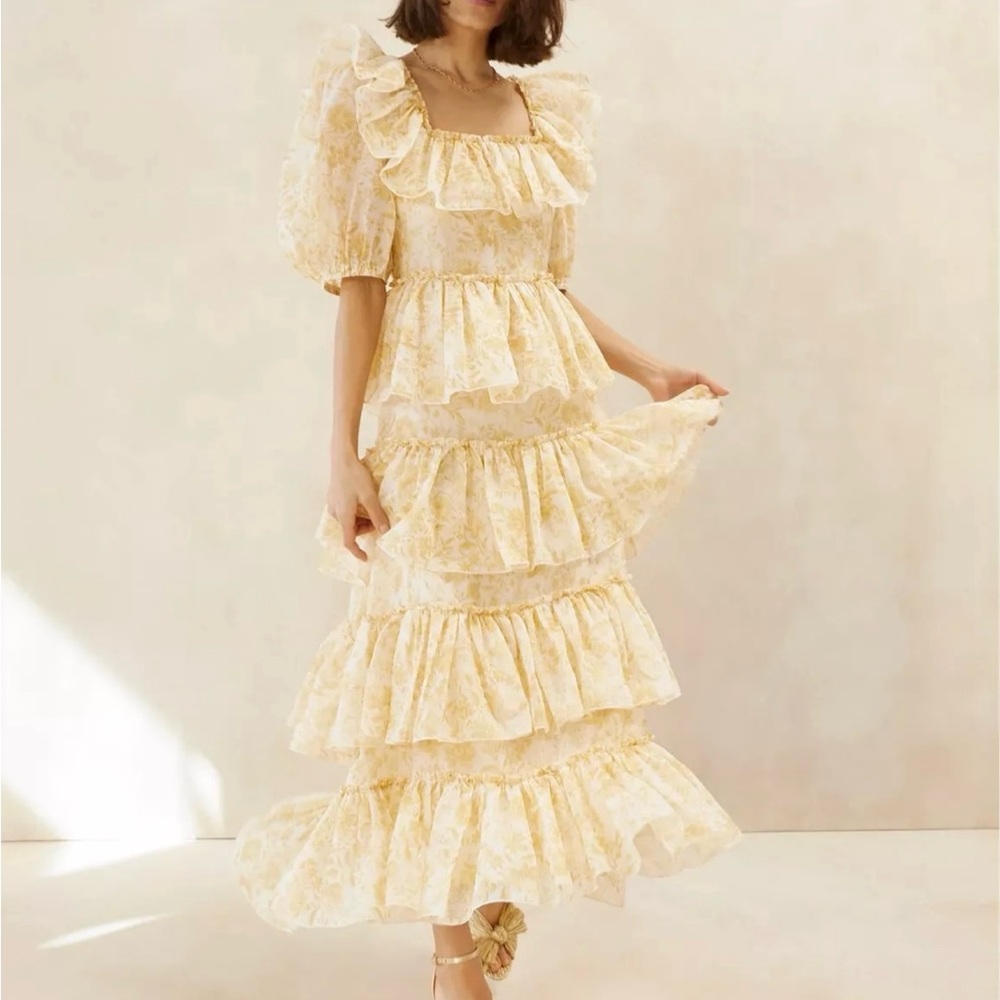 Loeffler Randall Yellow Floral Ruffle Maxi Dress